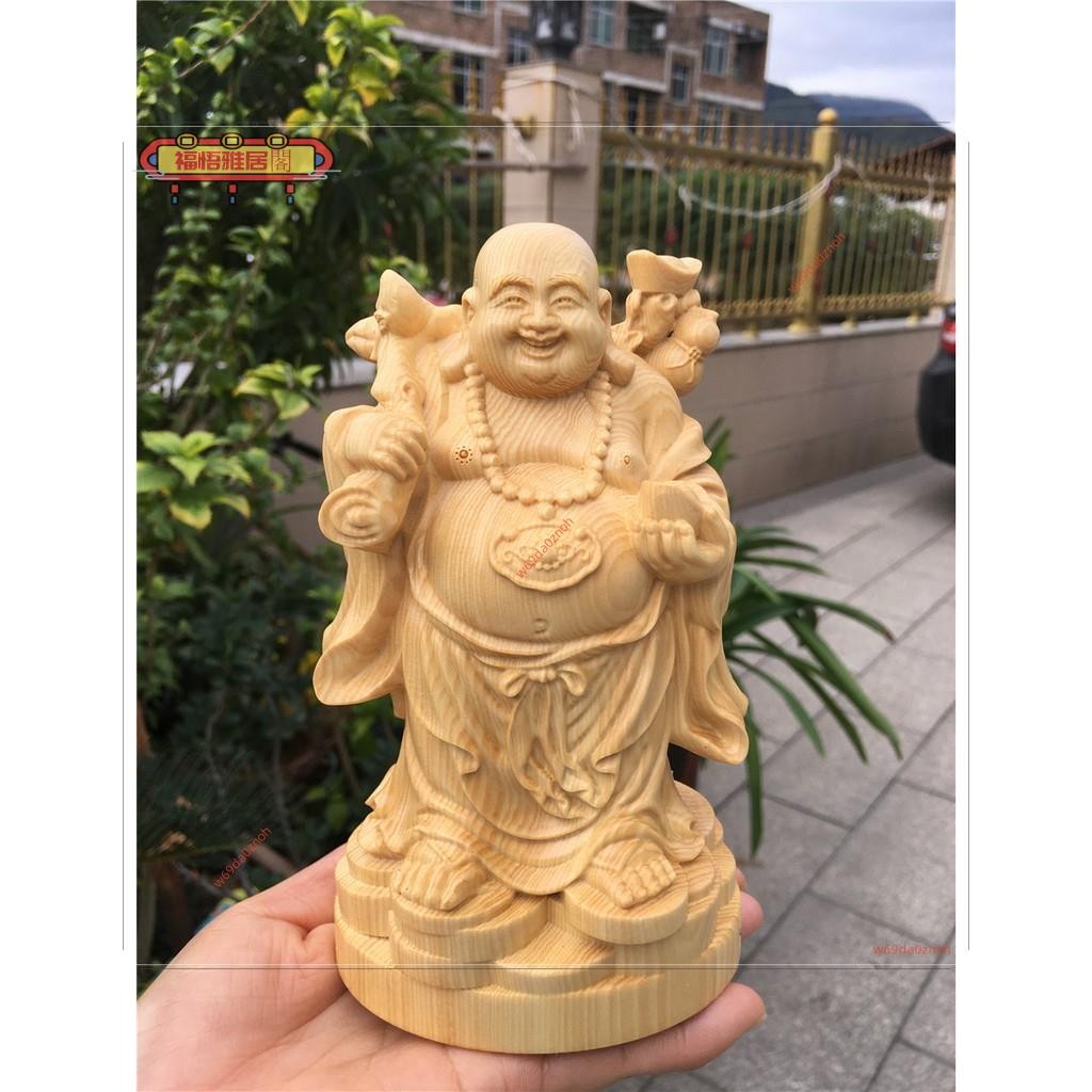 💥台灣出貨💥熱銷⚡ 檜木木雕 彌勒佛 招財 彌勒 高16及22公分