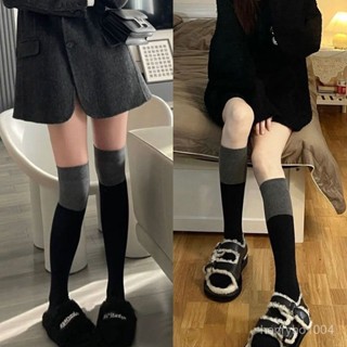 🌸臺灣下殺價🌸過膝襪女秋冬季日係jk韓版高筒小腿長筒襪加厚拚色灰黑保暖長襪子 MIFR