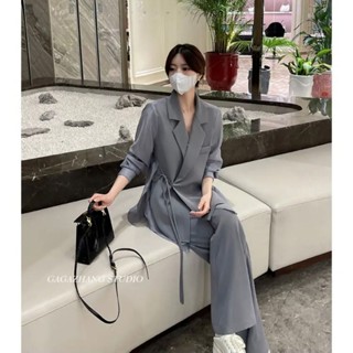 臺灣熱賣大碼防曬顯瘦外套假兩件高階感西服直筒西褲春季新胖mm西裝套裝女