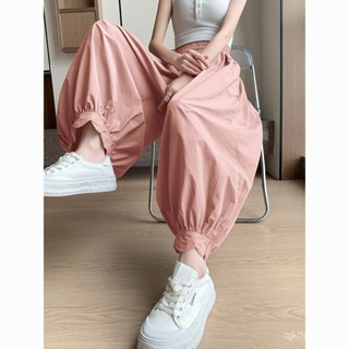 🔥限時免運🔥飛鼠褲女 亞麻褲 飛鼠褲 大象褲 寬鬆褲 冰絲哈倫褲女夏季薄款2025新款九分燈籠蘿蔔褲寬鬆休閒工裝運動褲