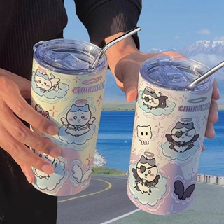 【1150人收藏】chiikawa吉伊卡哇保溫杯帶吸管隨手杯咖啡杯ins顏值便攜學生水杯臺灣出貨🌷