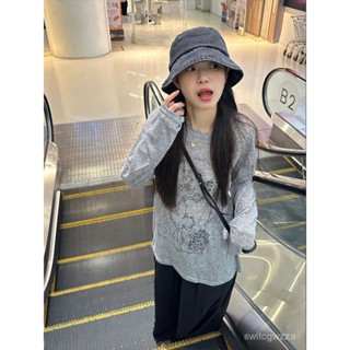 清倉💢💢美式複古灰色長袖防曬罩衫T恤女春季慵懶寬鬆外搭薄款空調衫上衣 MBNL