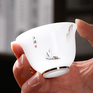 冰種玉瓷茶杯 功夫茶具 個人品茗 羊脂玉白 家用陶瓷 酒杯 泡茶