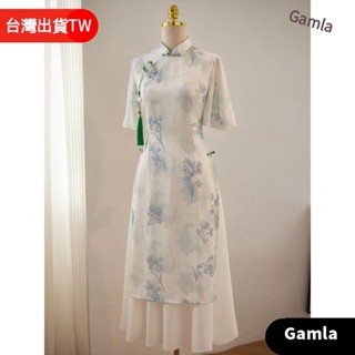 店長推薦💖nicer 洋裝 改良式旗袍 茶藝服 中式女裝 S-2XL 印花旗袍 改良式漢服 兩件套旗袍 2025 洋裝