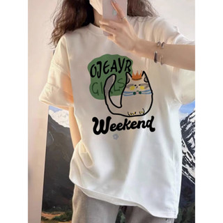 【盛奚葭了了】100%純棉舒適貼身韓版白色短袖T恤女裝 夏季休閒寬鬆百搭顯瘦 上衣潮