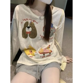 【韓係蜜語】晨領【麵料】卡通印花T恤女長袖打底上衣夏季韓係慵懶防曬罩