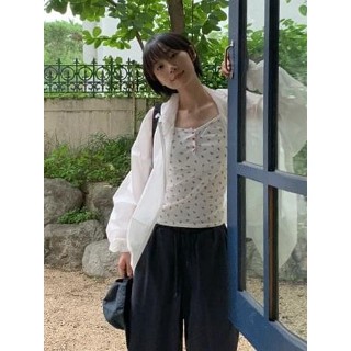Codibook｜韓國 DAILYJOU 點點紋方領拉鍊連帽無袖背心外套［預購］拉鍊外套 女裝