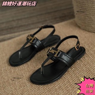 臺灣熱賣 真皮涼鞋女夏平底夾腳新款休閒大尺碼百搭沙灘羅馬鞋35-42