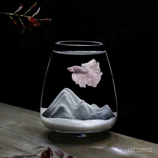 魚缸✨圓形玻璃魚缸 家用水培植物 桌麵型迷你魚缸 桌麵魚缸 超透玻璃缸 玻璃魚缸 迷你魚缸 案頭魚缸