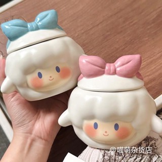 馬克杯 水杯 咖啡杯 生日禮物 情侶禮物 大容量 喝水杯子ins可愛少女心小羊肖恩馬克杯卡通帶蓋杯子生日禮物女生陶瓷禮盒