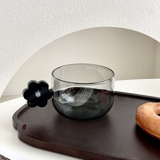 飲料杯 環保杯 果汁杯 耐熱玻璃杯水杯 冷飲 咖啡杯 花朵北歐ins風彩色耐熱花朵把手玻璃杯子創意糖果撞色甜品咖啡杯