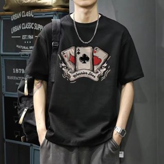撲克印花 T恤男 夏季 短袖體恤 新款 男裝 上衣 潮牌 痞帥 半袖t恤 大尺碼 五分袖 短袖男 男t （HT473）
