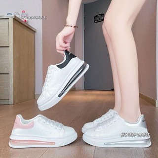 梔子花開 【新品】氣墊鞋 小白鞋女 氣墊休閒鞋 透氣 韓版百搭 白色皮鞋女 新款 跑步運動鞋 氣墊增高鞋 厚底鬆糕鞋女