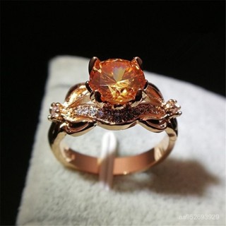 💎金福源珠寶💎模擬戒指金色鑲嵌公主奢華時尚歐美水晶女款18k玫瑰金黃色招財水晶戒指 寶石戒指 鈦鋼戒指 鑽石戒指