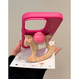 【桃園出貨】手機殼 手機 iphone 防摔手機殼 機殼 玫紅 波點 木馬指環扣 蘋果15手機殻 iPhone16 創意