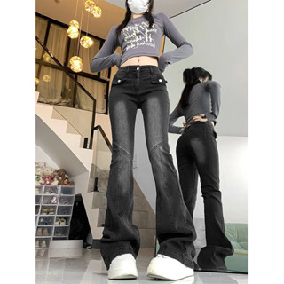 【四季服飾】美式複古高腰牛仔褲秋季新款辣妹彈力緊身顯瘦喇叭褲