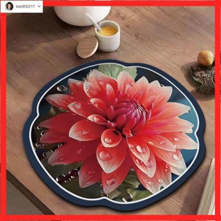 禪意空間【日式茶席】茶幾桌布 桌巾 茶桌布 桌墊 茶布 新款中式蓮花矽藻泥吸水防滑速幹墊國風風景畫廚房臺面瀝水墊桌墊