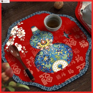 限時下殺【日式茶席】茶幾桌布 桌巾 茶桌布 桌墊 茶布 新中式福祿茶桌吸水速幹墊紅色防滑餐桌杯墊家用矽藻泥桌墊碗墊子