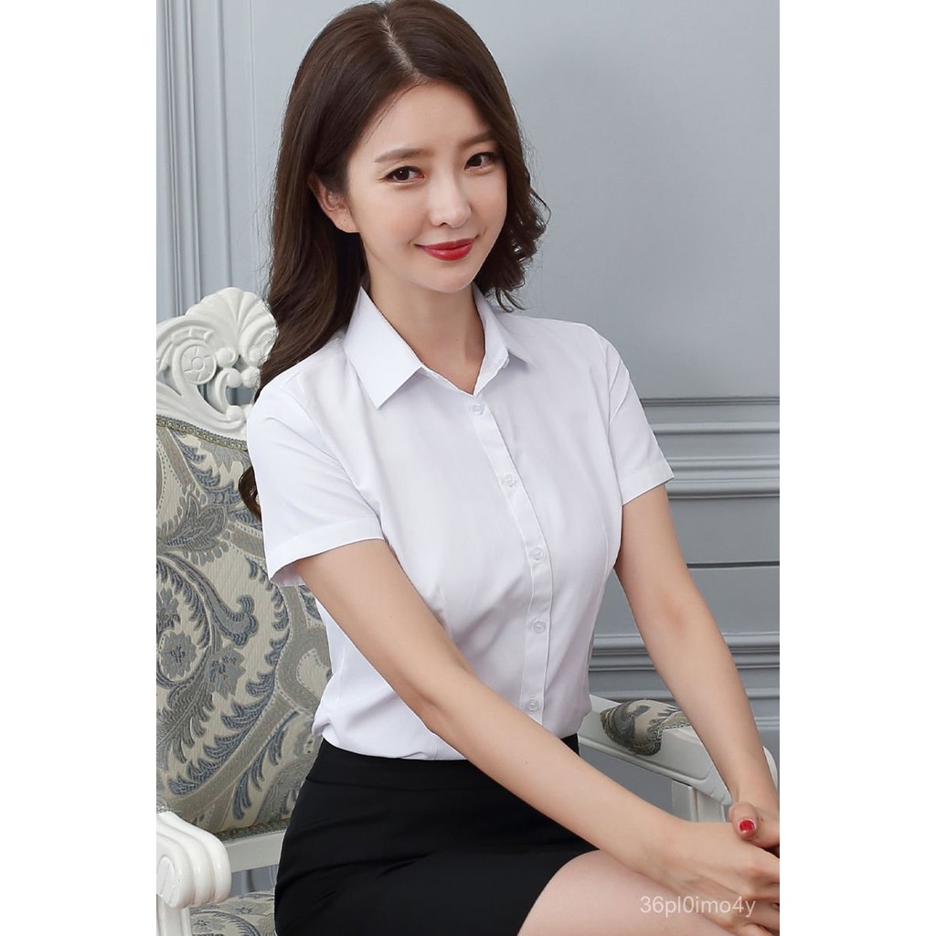 襯衫女職業裝正裝V領短袖襯衫工裝女韓版圓領翻領工作服白襯衣夏🔥509🔥aaa SNCM