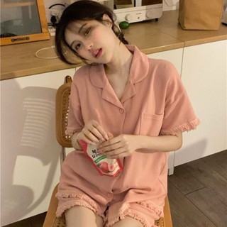 🔥臺灣出貨🔥MIJIU✨簡約純色睡衣女夏季新款ins風學生短袖高顏值薄款家居服套裝外穿