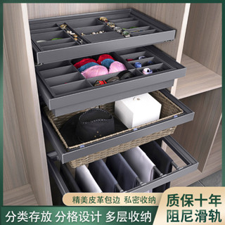 🔥臺灣出貨🔥衣櫃拉籃抽屜式櫃內伸縮褲架衣架內建滑軌衣帽間抽拉籃收納首飾盒