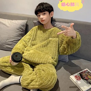 【免運特賣】[秋冬新品]男童套裝兒童長袖套裝秋冬季兒童珊瑚冬季法蘭絨家居服保暖男童睡衣新款套裝加厚加絨中大童童裝套裝上衣