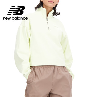 【New Balance】 NB 刺繡半開襟上衣 女性 黃綠色 AWT33556POU