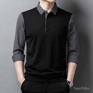 【喬恩的賣場】春秋新款中青年男士假兩件長袖polo襯衫T恤商務休閒襯衫領薄上衣