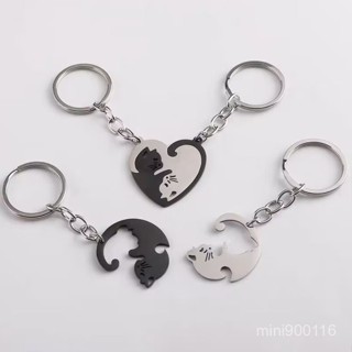【桃園出貨】創意戀愛鑰匙扣二人一對拚接不銹鋼吊墜情侶掛件男女閨蜜掛飾禮物