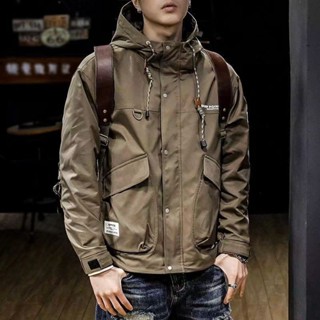❤Rich招財進寶爆款美式潮牌沖鋒衣外套男士秋季寬松上衣休閑工裝戶外連帽風衣夾克衫