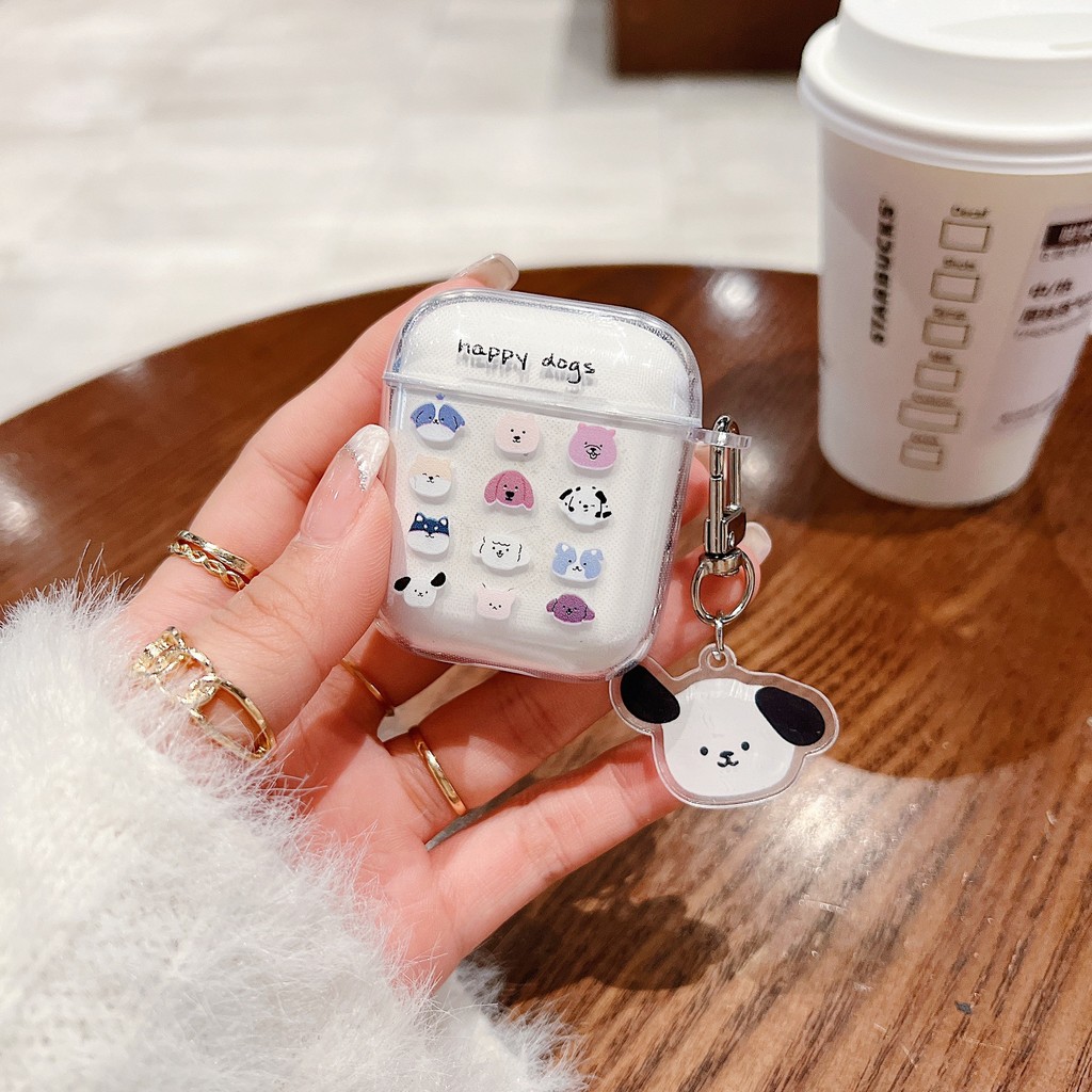 可愛開心狗airpodspro2保護套蘋果2代藍牙耳機套airpods4透明軟殼