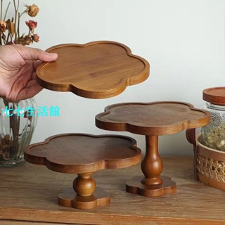 精緻花瓣餐盤ins高顏值法式復古木託盤展示架蛋糕水果點心高腳盤-七七生活館