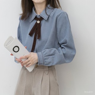 【臺中💯免運出貨】燈芯絨學院風襯衫女春新款寬鬆長袖疊穿上衣複古磨毛襯衣外穿 TFVD
