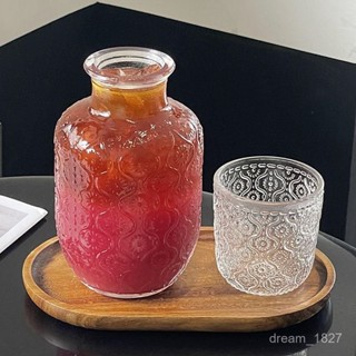 🔥搶便宜🔥網紅玻璃杯 果茶杯 大容量杯 波紋花冷水壺 杯壺套裝 實用ins風 簡約風 洋酒杯 洋酒壺 隨行杯 透明水