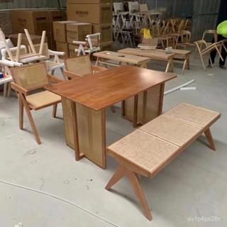 北歐風橡膠木長方形餐桌椅可拆卸簡約民宿小戶型實木餐桌 餐桌 桌子 吃飯桌 客廳桌 餐廳桌 ETMO