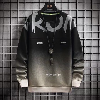【XIU】☻男士長袖 M-5XL日系漸變色長袖衛衣加絨加厚男生衣著秋冬季潮牌寬鬆上衣韓版潮