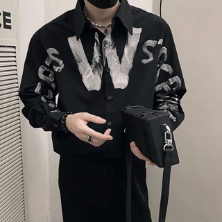【XIU】 ♜ 大尺碼秋季 塗鴉襯衫男 秋季男裝 新款上衣 美式字母長袖 百搭長袖