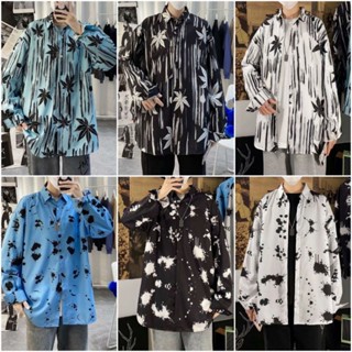 花襯衫男士 長袖上衣男 薄外衣男生【M-3XL】港風復古印花襯衫男潮牌ins潮流嘻哈休閑外套春秋季寬松寸衫