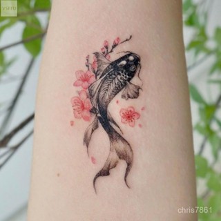 紋身貼 刺青貼紙 防水持久 草本紋身貼 紋身貼紙 半永久紋身貼 中國風 錦鯉半臂紋身貼防水男女持久腳腕腳踝手臂非永久花臂