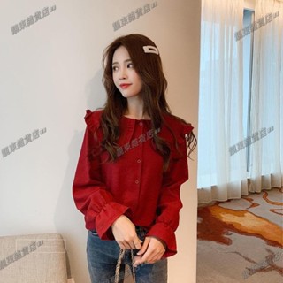 【限時殺價】娃娃領襯衫女燈芯絨寬鬆韓版長袖素色網紅很仙襯衫2023春甜美上衣