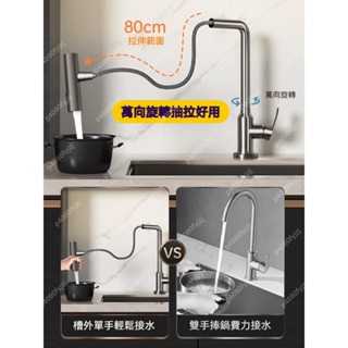 廚房水龍頭 抽拉式伸縮龍頭 三檔出水模式 冷熱廚房水龍頭 304不銹鋼旋龍頭 水槽龍頭 增壓廚房水