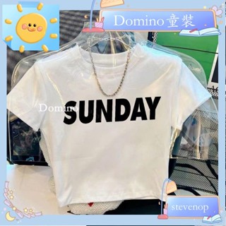 Domino童裝✨女童新款夏季T恤短版兒童露肚臍短袖緊身顯瘦百搭中大童上衣2563
