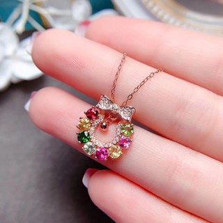 💕與金相玉珠寶💕二代碧璽吊墜女S925鍍銀鍍金蝴蝶結鎖骨鏈招財寶石滿鑽鑽石項鍊
