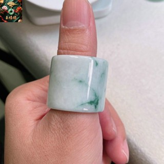 天然翡翠男款扳指飄花大圈口玉戒指男款戒指男玉石