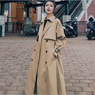 【洋裝】女裝 長袖風衣外套 早秋新款韓版時尚流行中長款卡其色風衣寬鬆過膝英倫風外套女