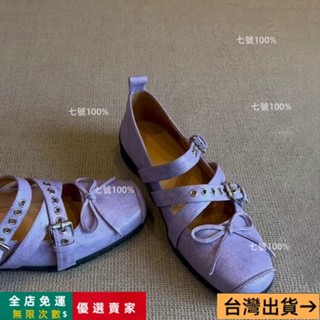 臺灣出貨🔥✨增高 大尺碼 百搭 超好穿羊皮版~方頭蝴蝶結運動芭蕾舞鞋交叉扣帶淺口真皮複古瑪麗珍單鞋