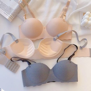 內衣 女內衣 一片式 半杯格子小胸 少女內衣 無痕文胸 bra 無痕內衣 無鋼圈內衣 運動內衣