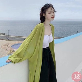 湯湯♡低價桃園 夏季2025韓版chic新款中長款復古港味外套寬松韓版百搭雪紡防曬衫
