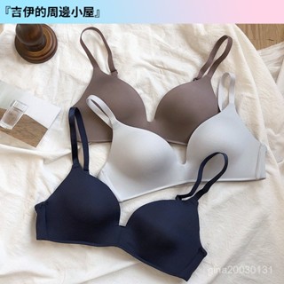 【gina小店】日係無痕光麵聚攏內衣女簡約純色無鋼圈舒適三角杯文胸罩大胸顯小
