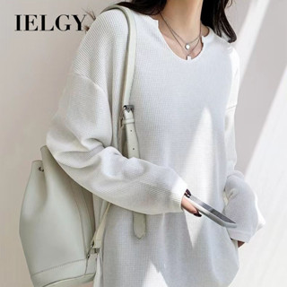 IELGY 通勤簡約長袖t恤女早秋新款寬鬆修身上衣